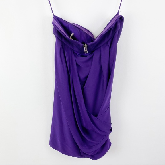 Alice + Olivia Size XS Purple Satin Silk Strapless Draped Mini Dress - Picture 3 of 8